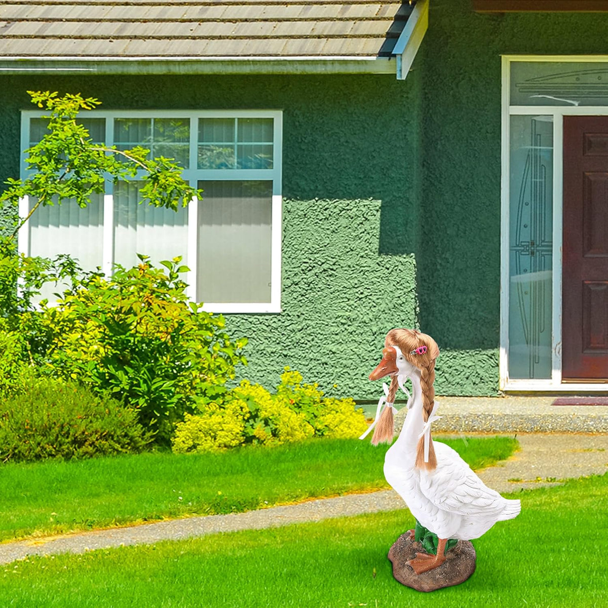 DECOHS 4 Pcs Porch Goose Wigs with Hair Clips, Cute Lawn Goose Statue Braid Wig, Porch Goose