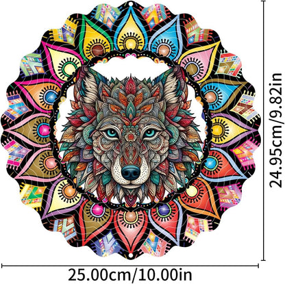 Hanging Wolf Wind Spinner for Outdoor Indoor 3D Stainless Steel Wind Sculptures 10 Inch Cool Animal