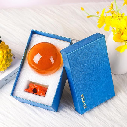 Small Amber Crystal Ball 60mm/2.3 inch with Rose Wooden Stand and Gift Box for lensball