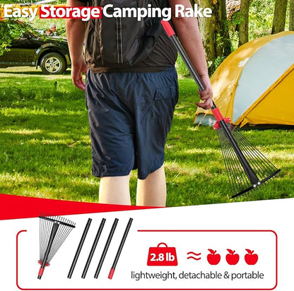 Rake for Leaves, Adjustable Garden Leaf Rakes for Lawns Heavy Duty, Metal Rake with 18 Clog-Free