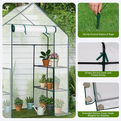 Outvita Walk-in Greenhouse, Outdoor Durable PE Plant Green House for Frost Protection with 3 Tiers