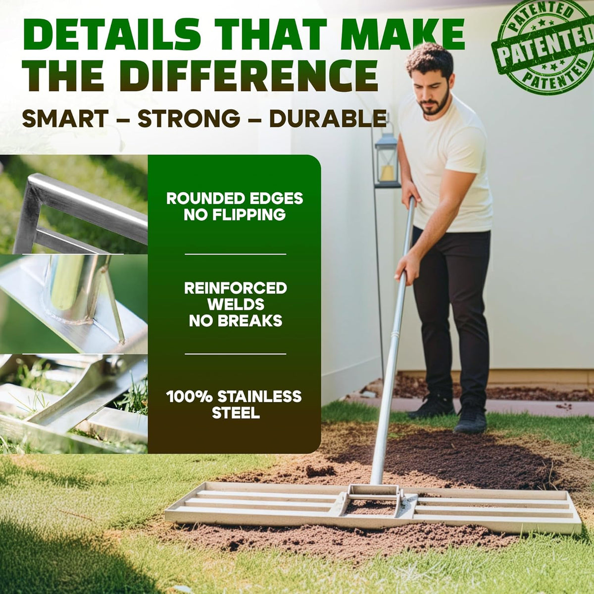 Oris Garden® Lawn Leveling Rake 30 inch - Ground Leveler for yard, sand, soil, grass - Dirt