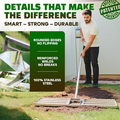 Oris Garden® Lawn Leveling Rake 30 inch - Ground Leveler for yard, sand, soil, grass - Dirt