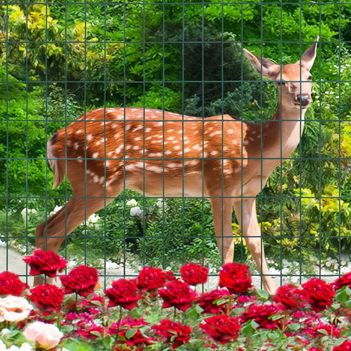 Green PVC Coated Welded Wire Fence 48 Inch x 50 Foot, 2 Inch x 4 Inch 14GA, Garden Border Fencing