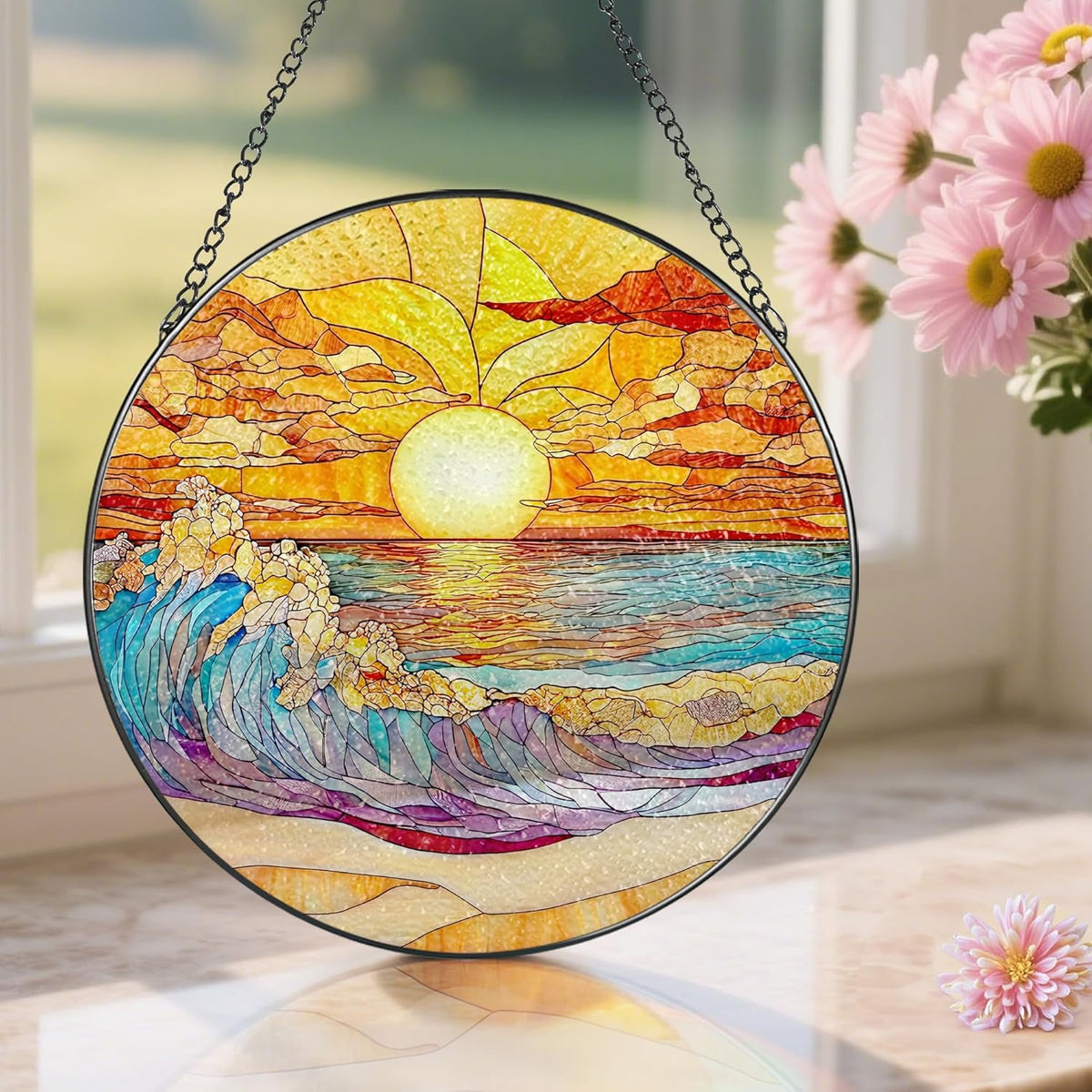 8-Inch Stained Glass Ornament, Stained Glass Window Hanging, Window Hanging Decor Suncatcher