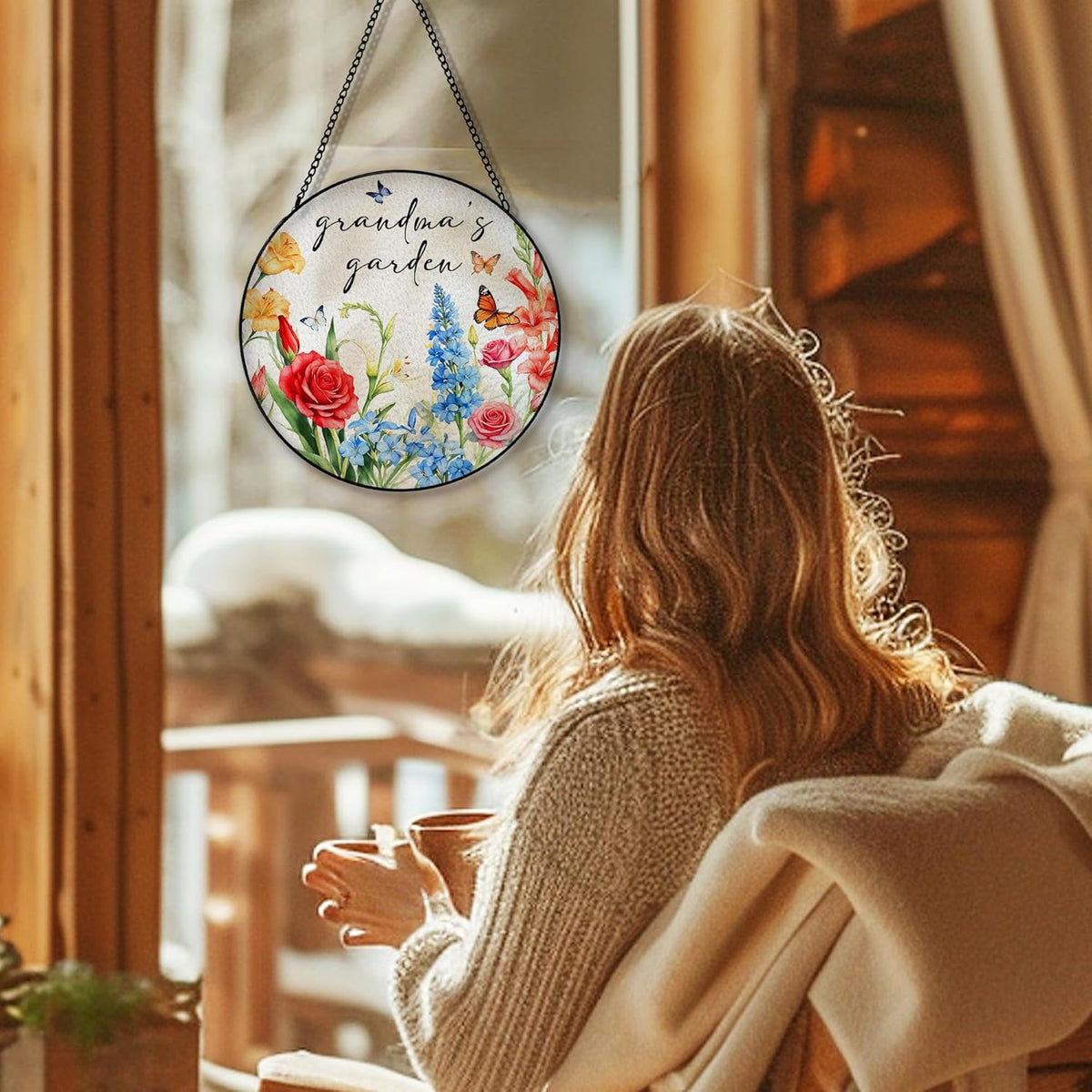 Grandma's Garden Flower Suncatcher Stained Glass Window Hanging, Grandma's Garden Gifts Sun