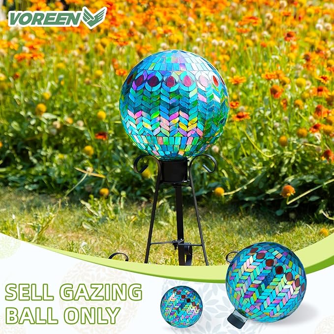 VOREEN Mosaic Glass Gazing Ball Outdoor Gazing Globe, Handmade Reflective Ball Yard Decoration for