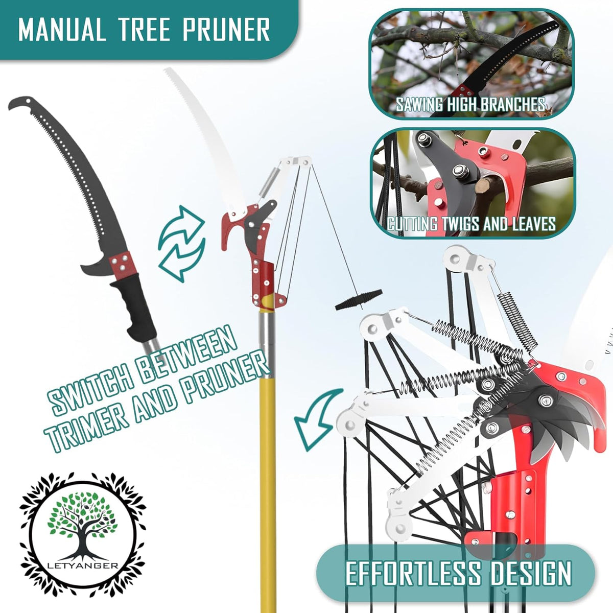 Pole Saws for Tree Trimming, 7.3-27 ft Extendable Tree Trimmers Long Handle Pruner, Sharp Steel