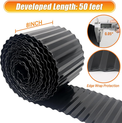 Corrugated Metal Garden Edging, 8"×50Ft Landscape Edging Border for DIY Lawn, Flower Bed and Garden