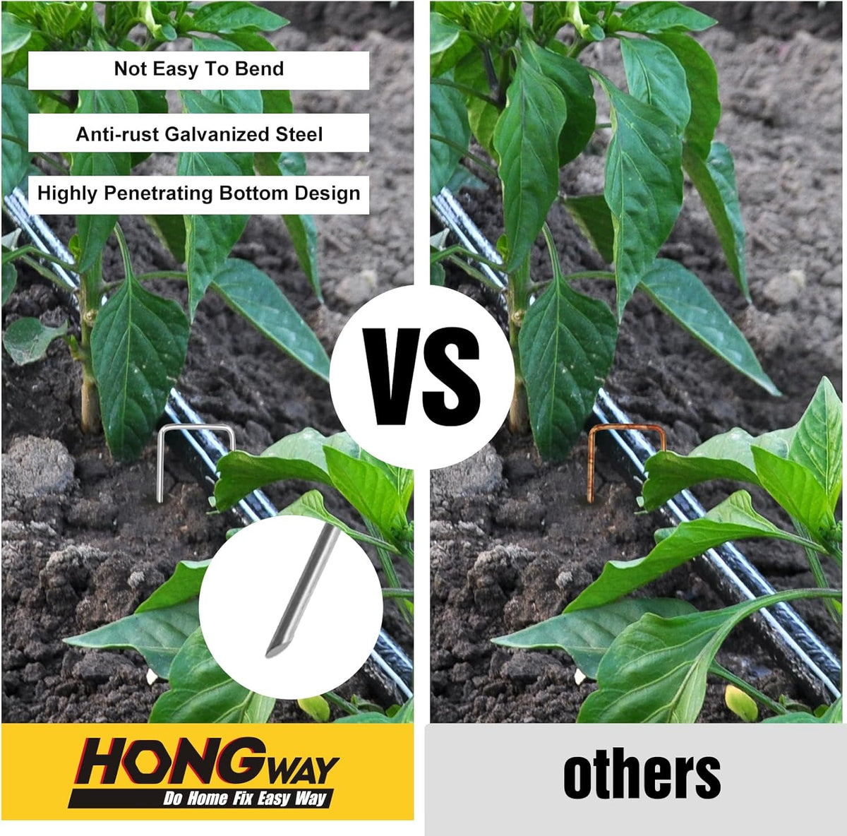 HongWay 120 Pack 12 Inch Landscape Staples, Garden Stakes 11 Gauge Galvanized Ground Staples Lawn