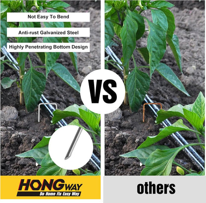 HongWay 120 Pack 12 Inch Landscape Staples, Garden Stakes 11 Gauge Galvanized Ground Staples Lawn