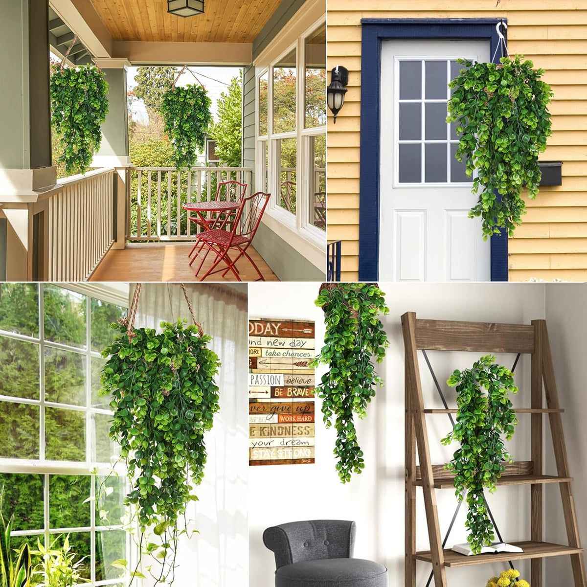 RECUTMS 4 Pack Artificial Hanging Plants Faux Eucalyptus Leaf Greenery Fake Plant for Wall House