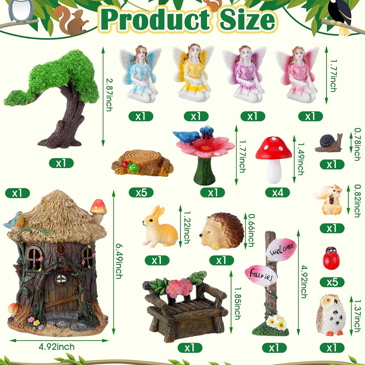Leyndo 28 Pcs Solar House Garden Accessories Fairy Light up Fairy Figures Garden Kit Resin