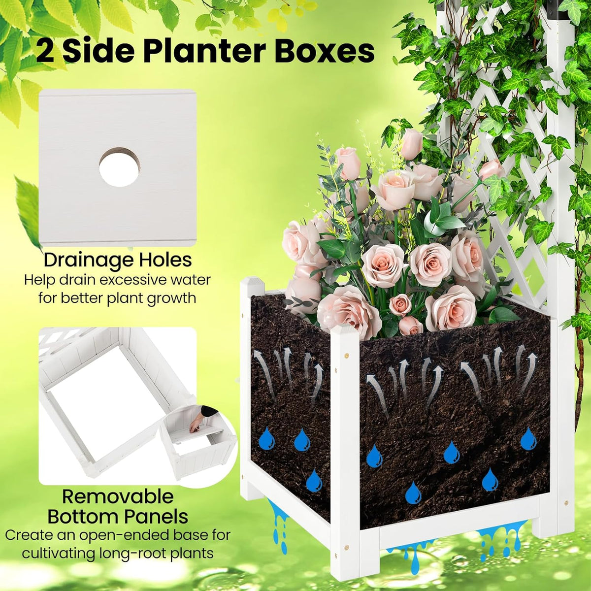 Happygrill Garden Arbor with Planter Boxes, Outdoor Wedding Arch with Trellis for Climbing Plants