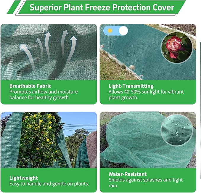 Plant Covers Freeze Protection, 10x50ft Green Frost Blanket for Winter, 1.23 oz/yd² Fabric, Premium