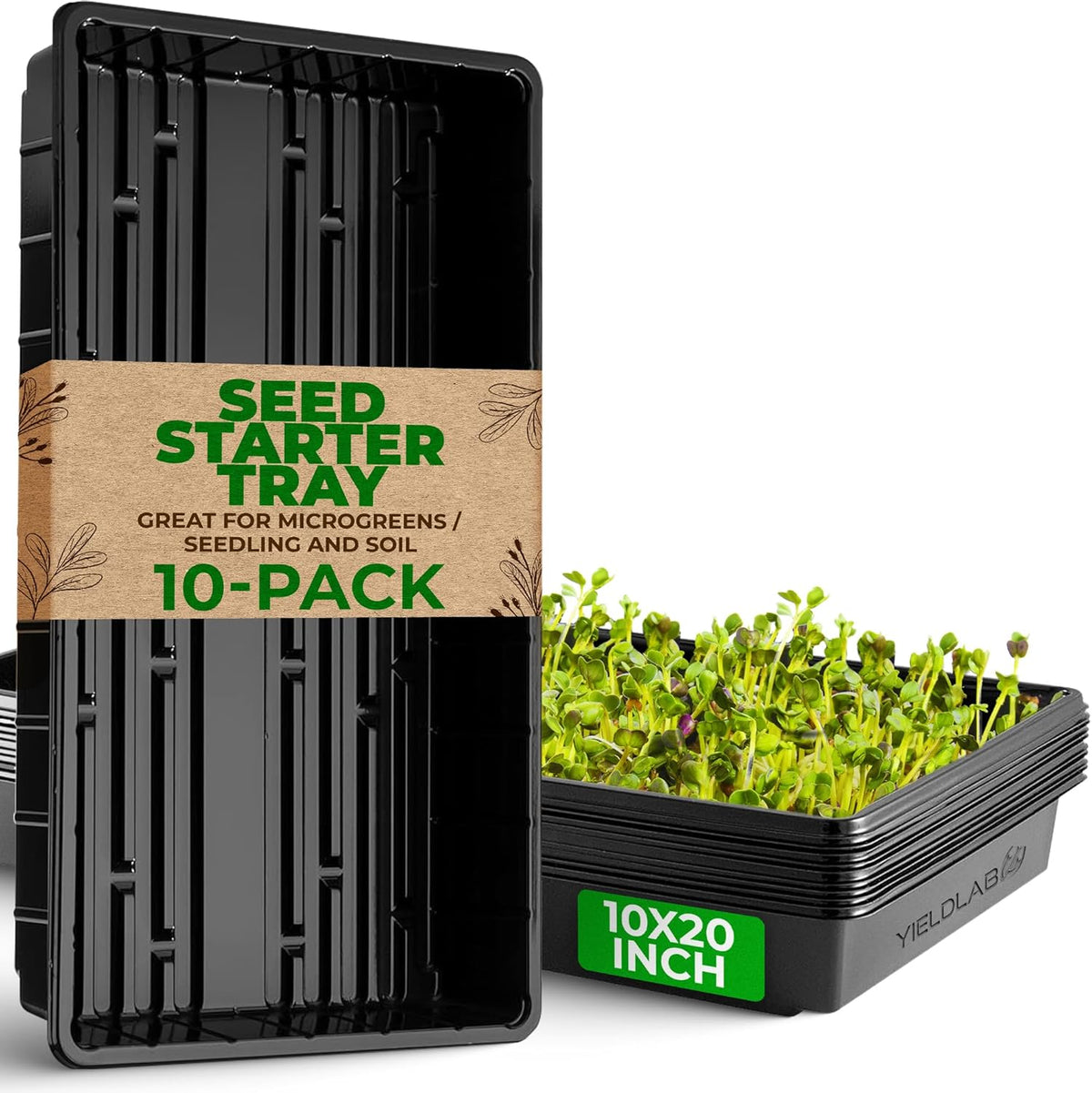 10x20 Inch Black Plastic 10 Pack Plant Propagation Tray – Growing Trays for Garden, Planting