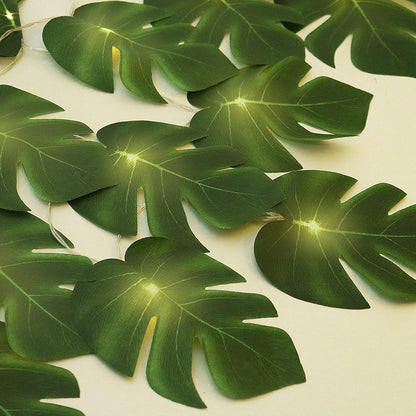 RECUTMS 20LED Monstera Leaf String Lights, Tropical Artificial Rattan Palm Leaves Wall Hanging Vine