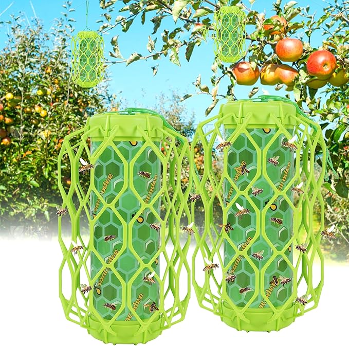 2 Pack Upgraded Wasp Trap Outdoor Hanging, Carpenter Bee and Hornet Catcher, Reusable Yellow Jacket
