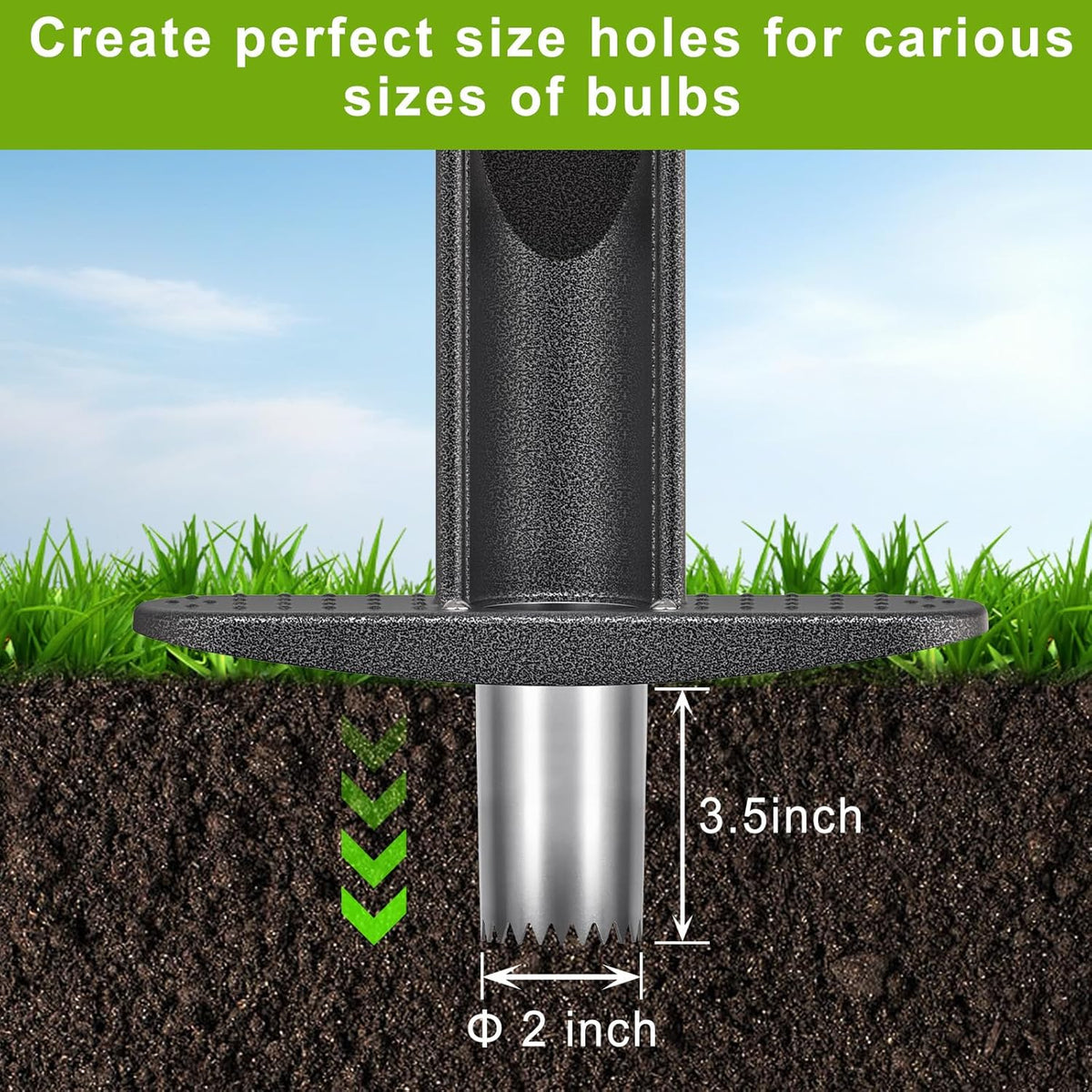 Bulb Planter Tool Long Handle with Stainless Steel Sharp Serrations, Sod Plugger for Lawn & Garden