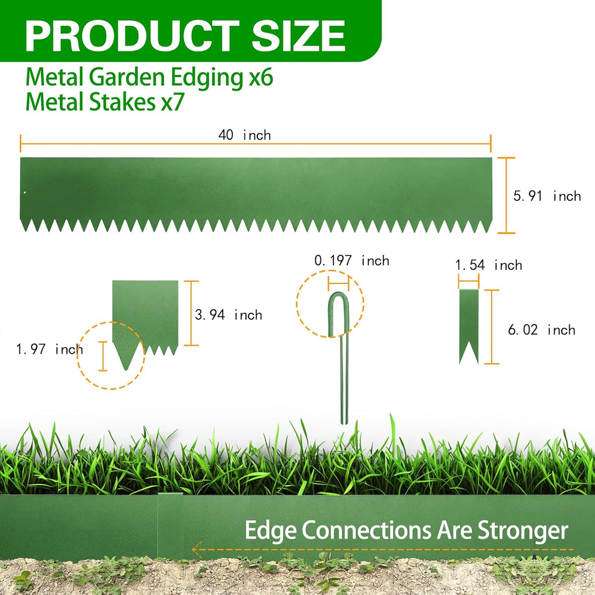 Metal Landscape Edging 6 Pack 40" L x 6" H,Galvanized Bendable Metal Garden Edging,Hammer- in Steel