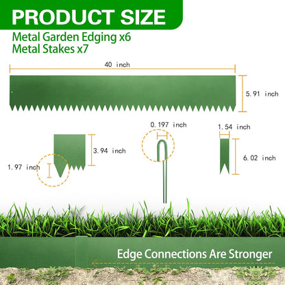 Metal Landscape Edging 6 Pack 40" L x 6" H,Galvanized Bendable Metal Garden Edging,Hammer- in Steel
