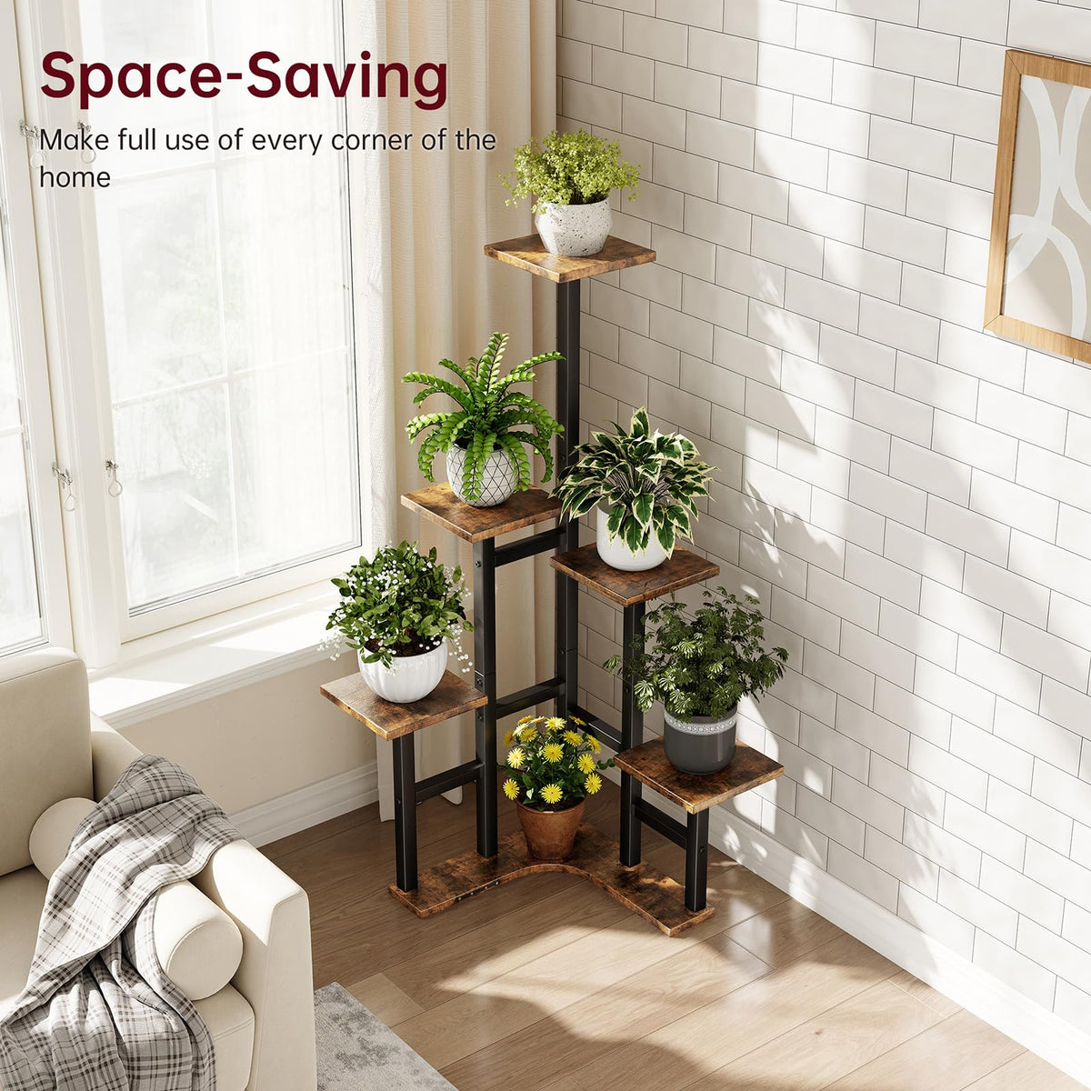 Yzosvki Corner Plant Stand Indoor, 6 Tiered Corner Plant Shelf Flower Stand for Multiple Plants