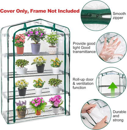DECOHS Extra Wide 4 Tier Greenhouse Replacement Cover- 63 x 40 x 19 Inch Clear PVC Plant Gardening