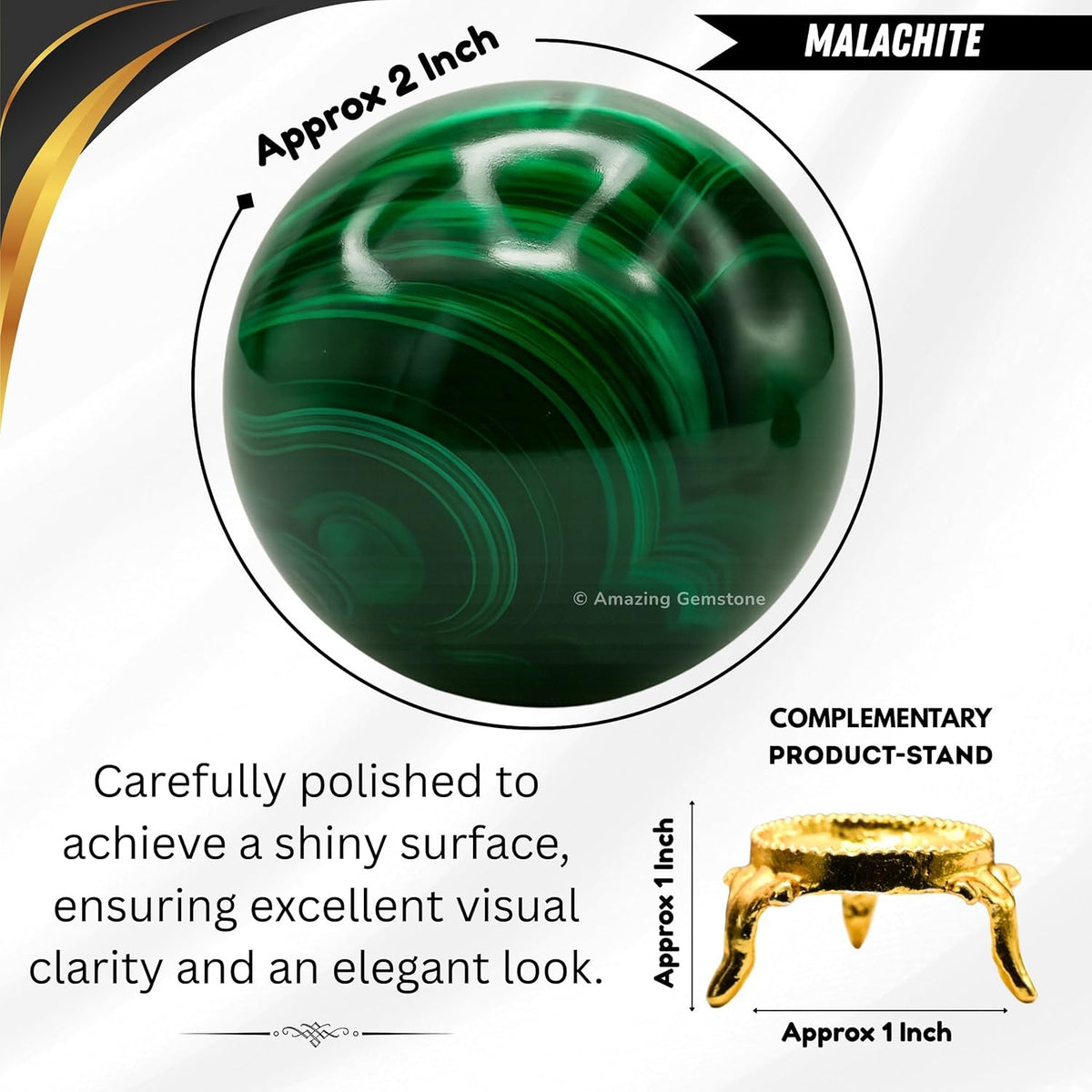 Amazing Gemstone Malachite Crystal Ball with Stand - 2" Inches Crystal Sphere Meditation Balls for