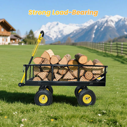 950 lbs Steel Garden Cart, Heavy Duty Yard Utility Wagon with 10" Pneumatic Tires, Removable Mesh