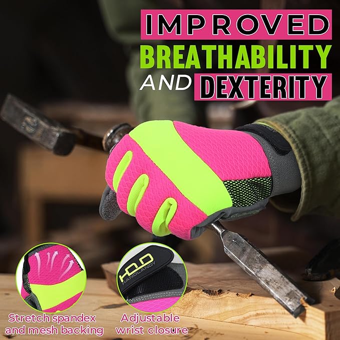 HANDLANDY Women Safety Work Gloves Utility Touch Screen Working Grip Glove for Yardwork Gardening