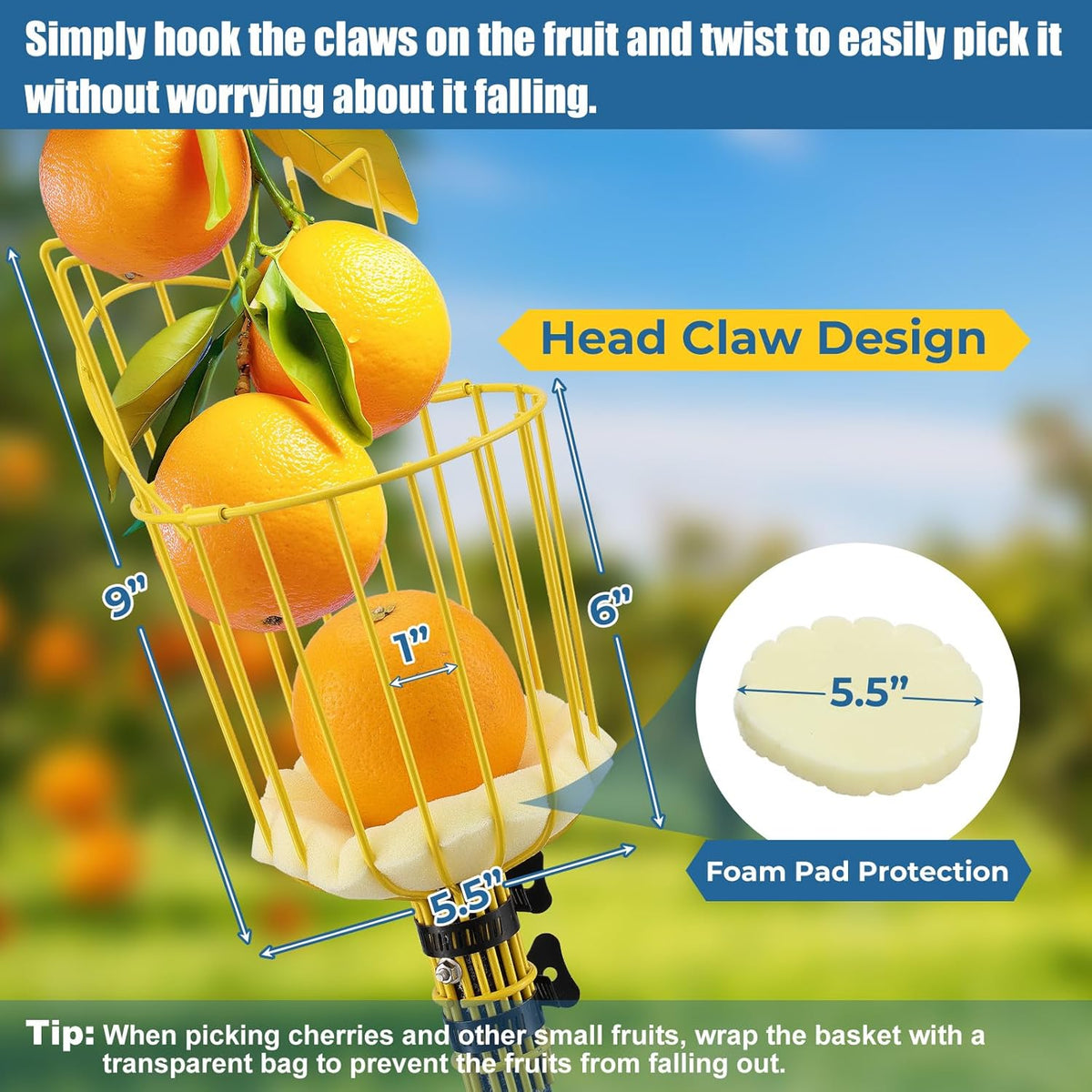 Fruit Picker Pole Tool – Ladder-Free Harvesting Aid, Safe for Elderly and Children, Durable