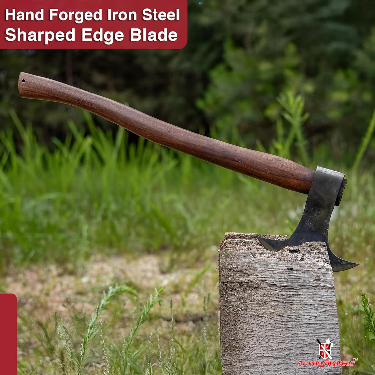 Armory Replicas™ 22-Inch Hand Forged Camping Axe with Rustic Dark Finish - Versatile Chopping Tool