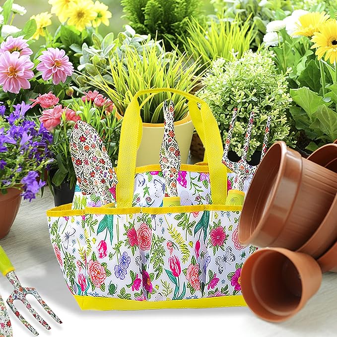 Garden Tool Set 9 Piece Heavy Duty Aluminum Gardening Hand Tools Kit Cute Gardening Supplies with