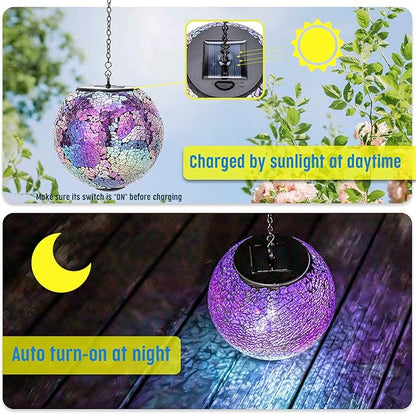 VCUTEKA Solar Lanterns Outdoor Waterproof - Hanging Solar Lights Garden LED Lanterns Mosaic Crack