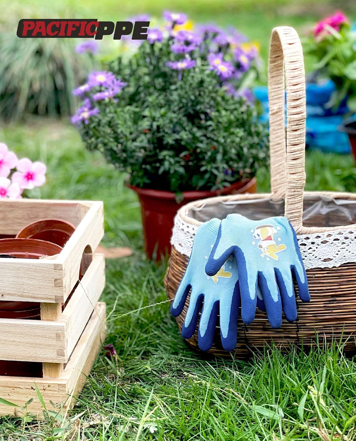 PACIFIC 3 Pairs Kids Gardening Gloves for Age 8-12, Toddler Rubber Coated Garden Gloves, Kids Work