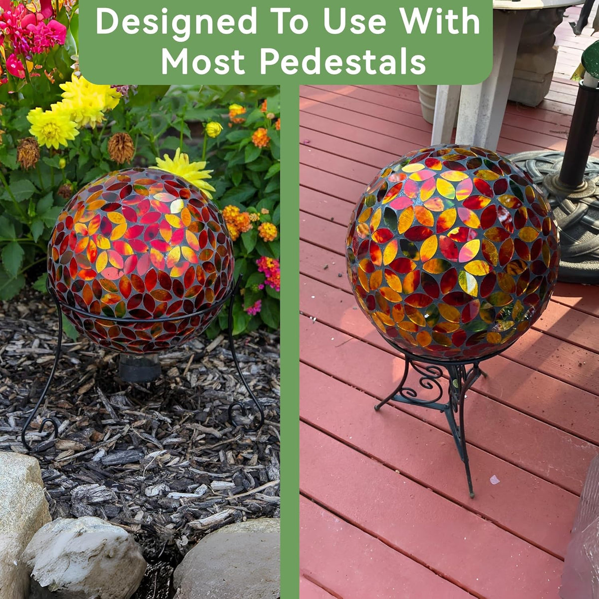 Lily's Home Colorful Mosaic Glass Gazing Ball, Designed with a Stunning Holographic Petal Mosaic