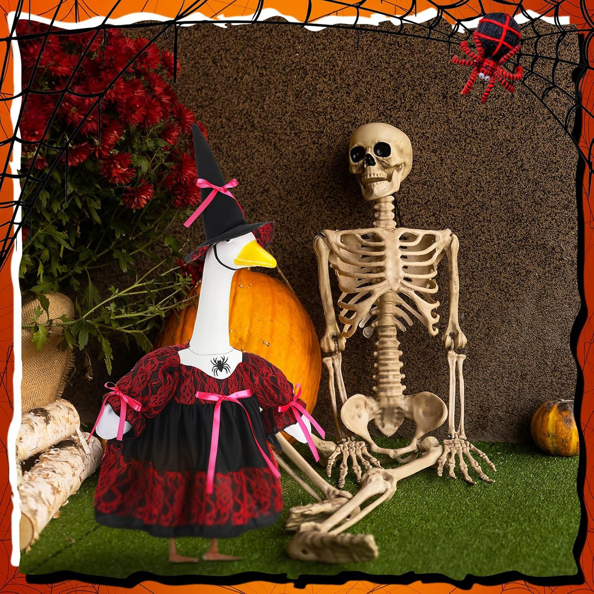 Suzile Halloween Porch Goose Outfit Witch Costume for 23" High Cement or Plastic Goose Clothes for