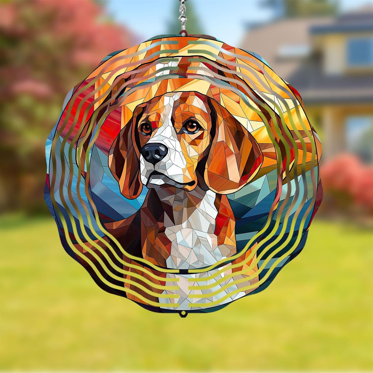Beagle Dog Wind Spinners Outdoor Dog Memorial Gifts, 3D Metal Kinetic Hanging Garden Wind Spinner