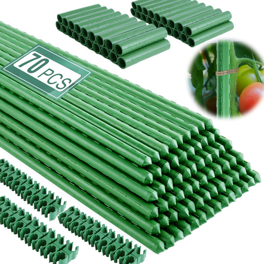 Fabulas Garden Stakes 16 Inch 70 Pack, Diy 4ft 5ft 6ft 7ft 8ft Tomato Stakes Plastic Coated Metal