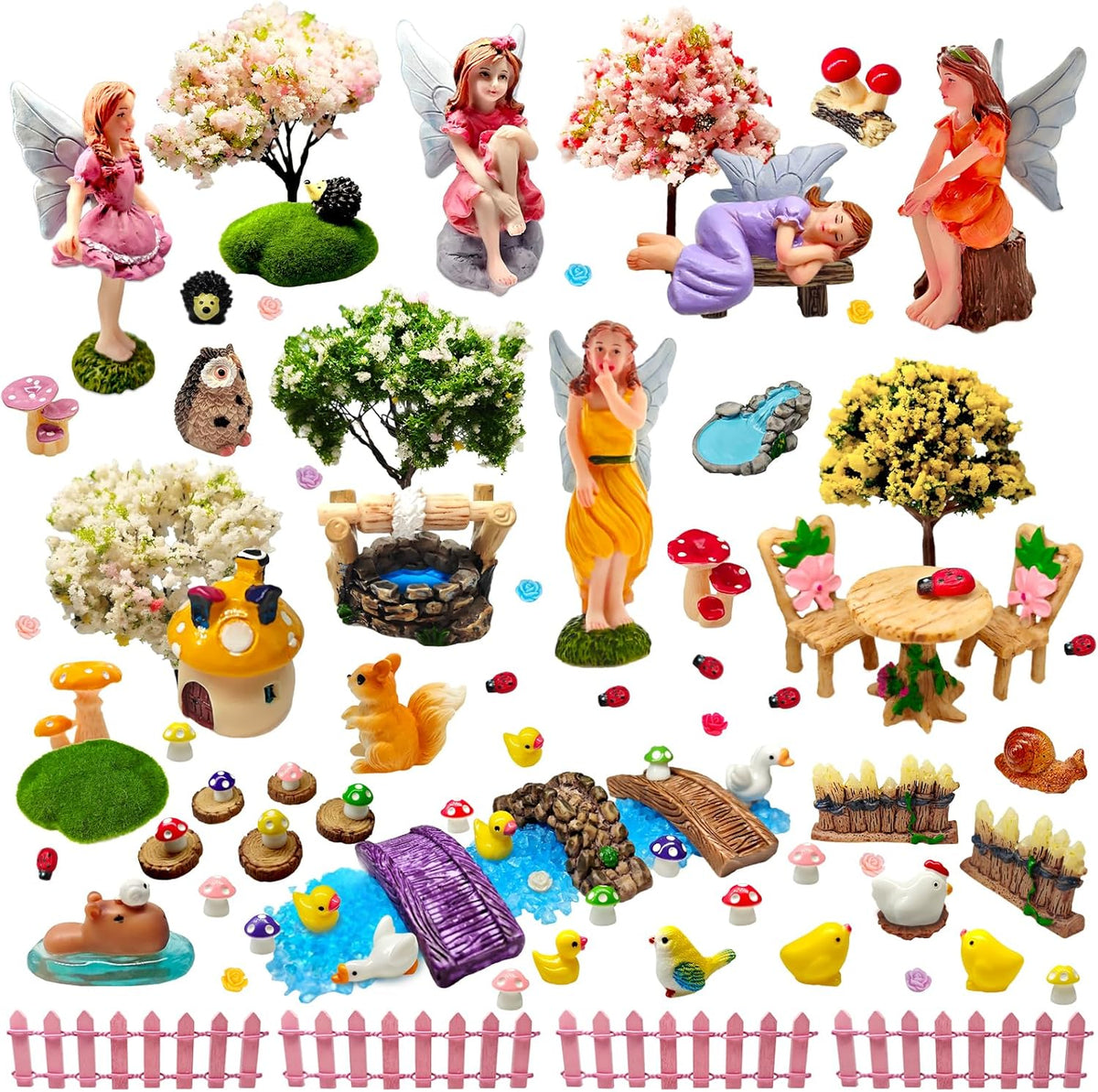 114 Pcs Miniature Fairy Garden Accessories Kit Resin Elves Animal Figurines Decor Micro Landscape