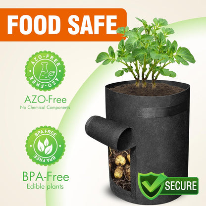 Gardzen 6 Pack BPA-Free 10 Gallon Vegetable Grow Bags with Access Flap and Handles, Suitable for