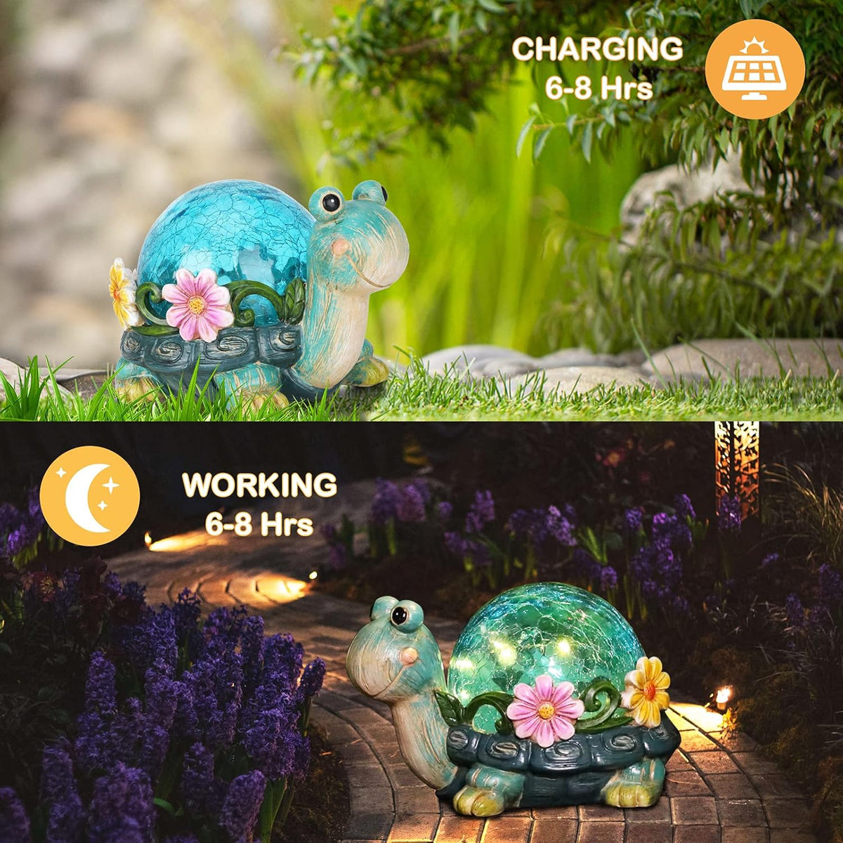 Afirst Solar Garden Statues Outdoor Figurines - Turtle Lawn Ornament with Solar Lights Cracked