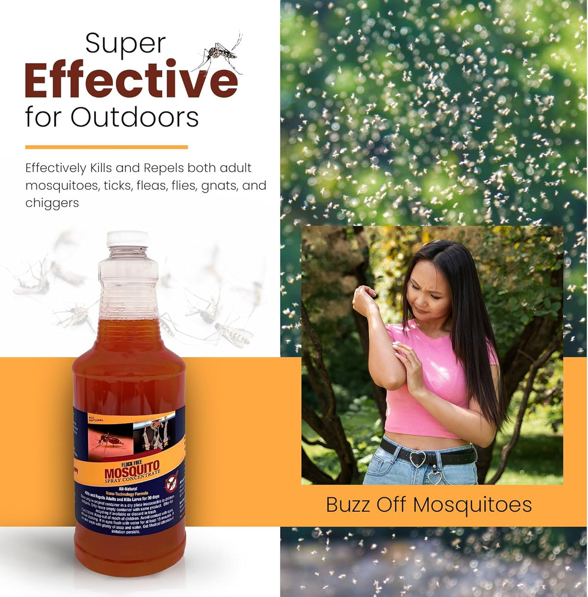 Natural Mosquito Control Spray Concentrate, Repels Mosquitoes, Ticks, Fleas, Flies, Gnats, and