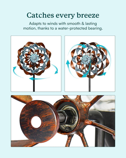 Solar Wind Spinner, Outdoor Metal Wind Spinners with Light, Windmill Decor for Yard Garden, Ideal