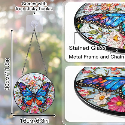 Stained Glass Window Hanging - Butterfly Sun Catchers Colorful Glass Panel Suncatcher Indoor Decor
