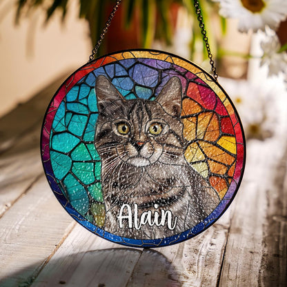 Personalized Pet Stained Glass Suncatcher Custom Name Pet Photo Ornament Window Hanging Home Decor