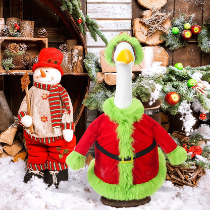 Christmas Porch Goose Outfit for 23" High Cement or Plastic Green Santa Claus Costume Lawn