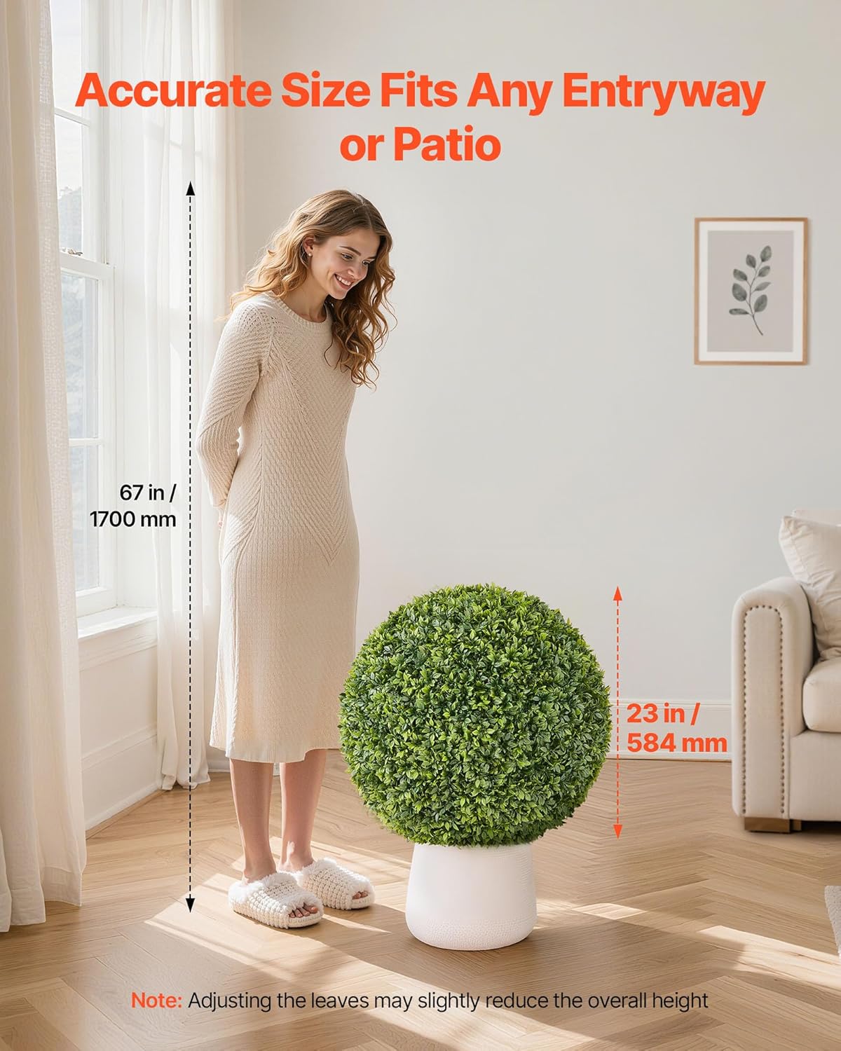 VEVOR Artificial Topiary Ball, 23 inch Faux Boxwood Plant Balls, Fake Silk Tree Look Real, Easy
