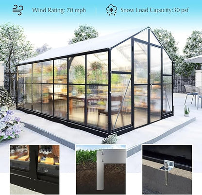 AMERLIFE 8x14x7FT Polycarbonate Greenhouse, Walk in Greenhouse with Quick-Connect System, Green