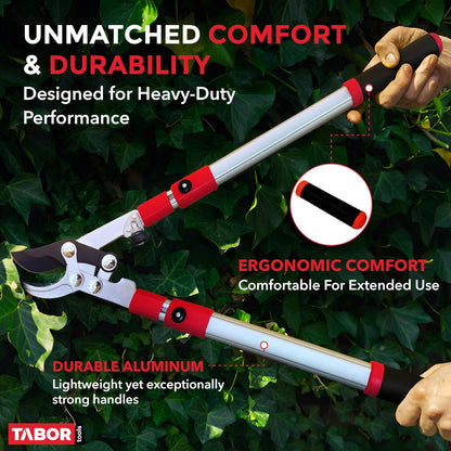 TABOR TOOLS GG21A Extendable Bypass Lopper with Compound Action, 27-40 Inch Telescopic Tree